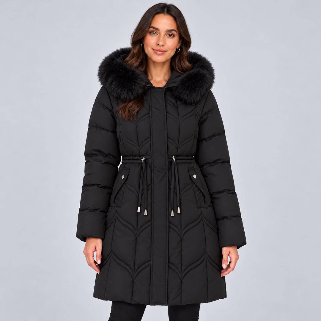 Montarello Women's Puffer Coat Faux Fur Hood Drawstring Waist