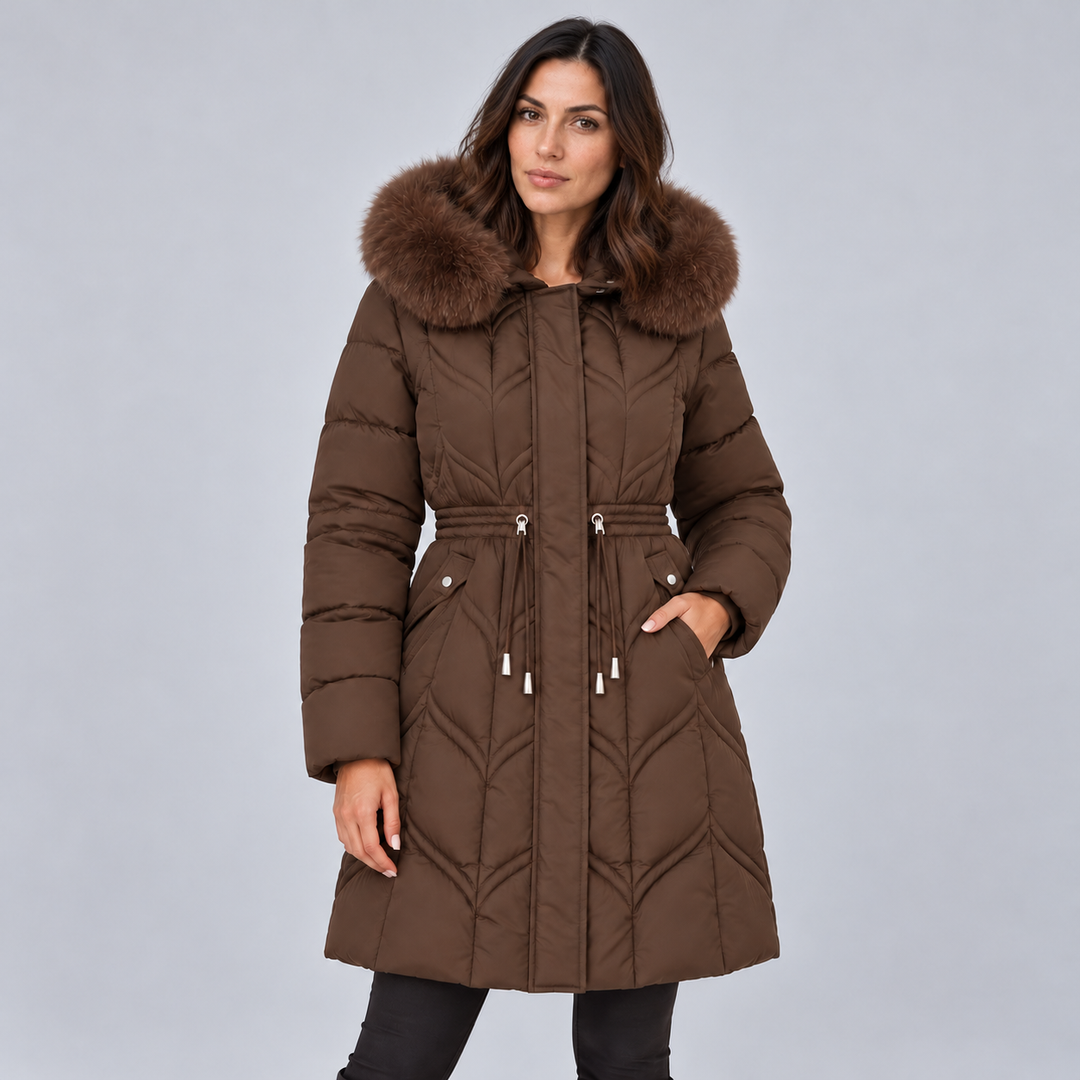 Montarello Women's Puffer Coat Faux Fur Hood Drawstring Waist