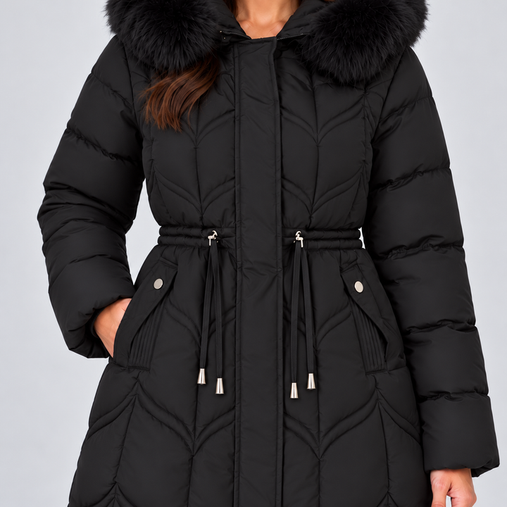 Montarello Women's Puffer Coat Faux Fur Hood Drawstring Waist