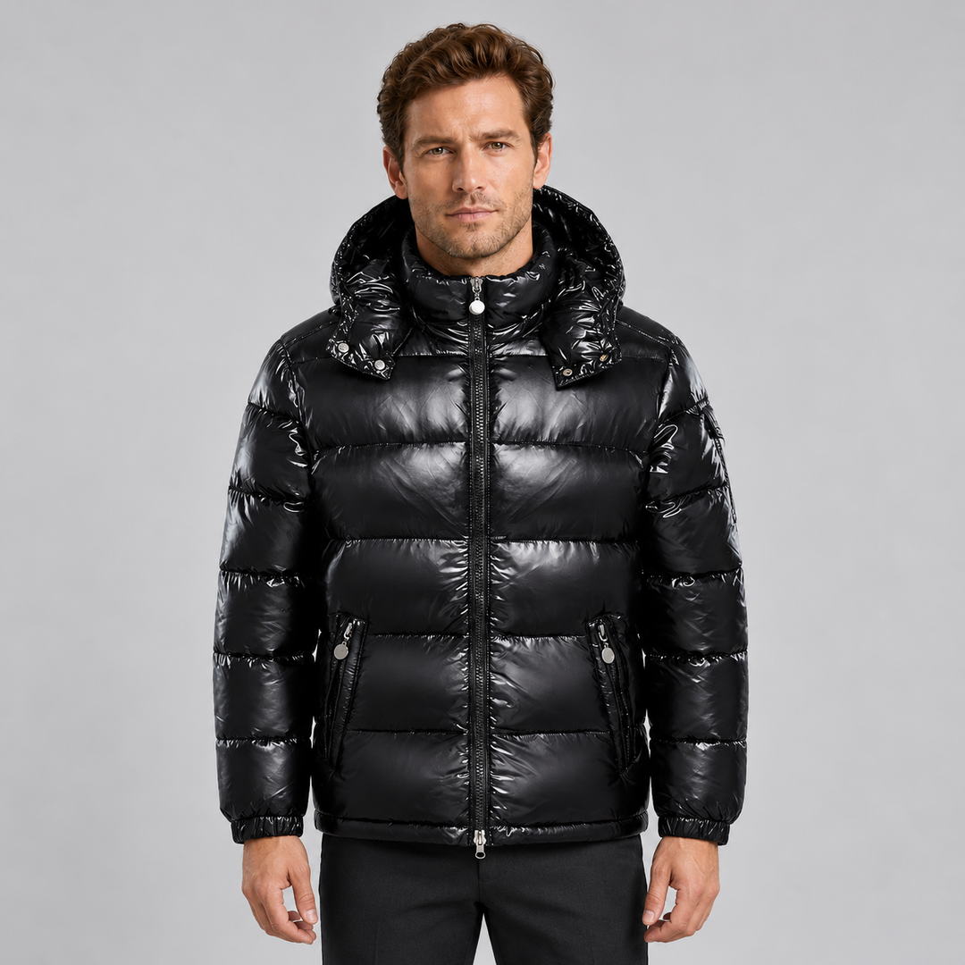 Montarello Men's Puffer Jacket Glossy Hooded Full Zip