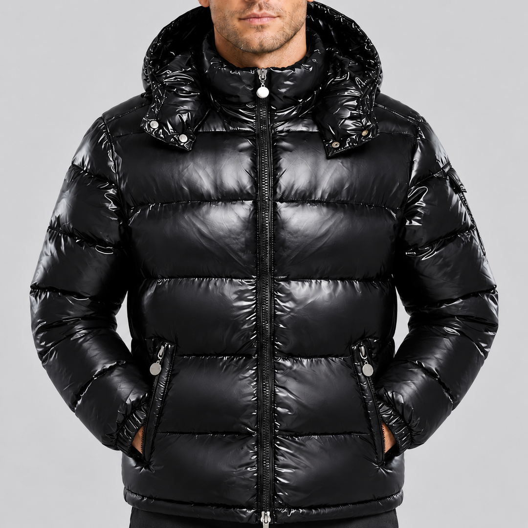 Montarello Men's Puffer Jacket Glossy Hooded Full Zip