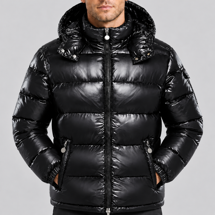 Montarello Men's Puffer Jacket Glossy Hooded Full Zip
