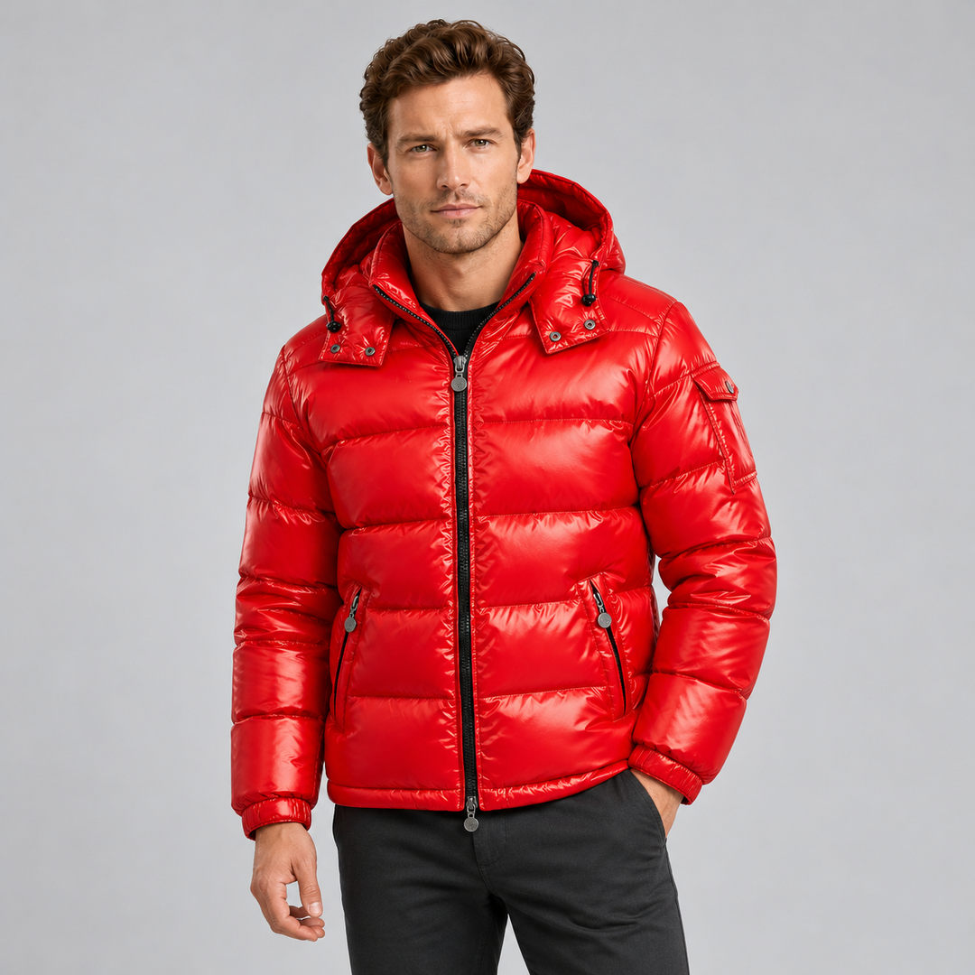 Montarello Men's Puffer Jacket Glossy Hooded Full Zip
