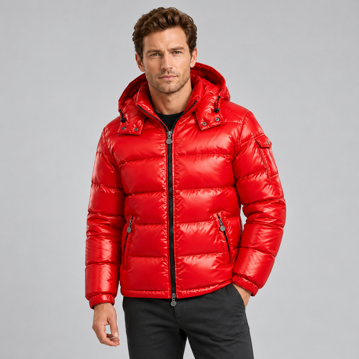 Montarello Men's Puffer Jacket Glossy Hooded Full Zip