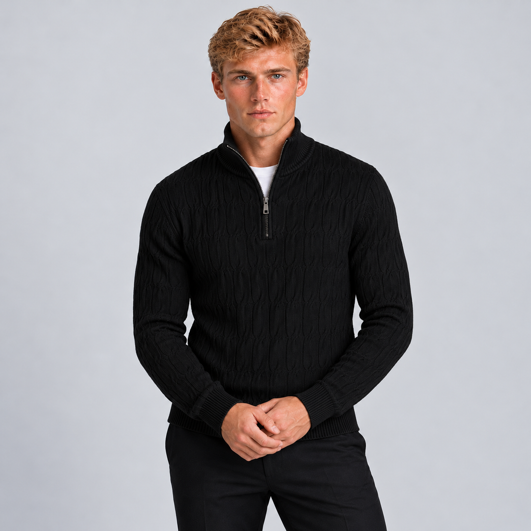 Men's Montarello Textured Quarter Zip Sweater with Funnel Neck