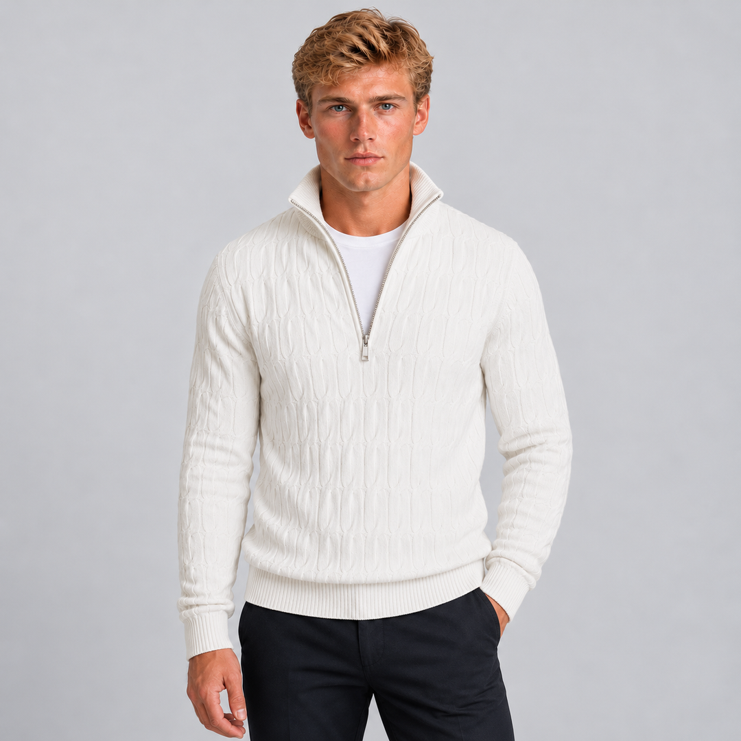 Men's Montarello Textured Quarter Zip Sweater with Funnel Neck
