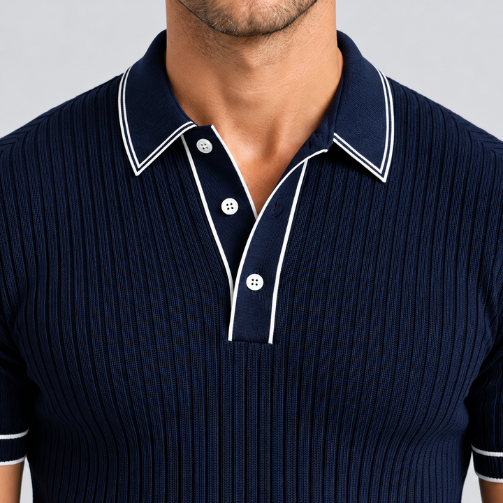 Ribbed Knit Polo with Contrast Trim for Men Montarello