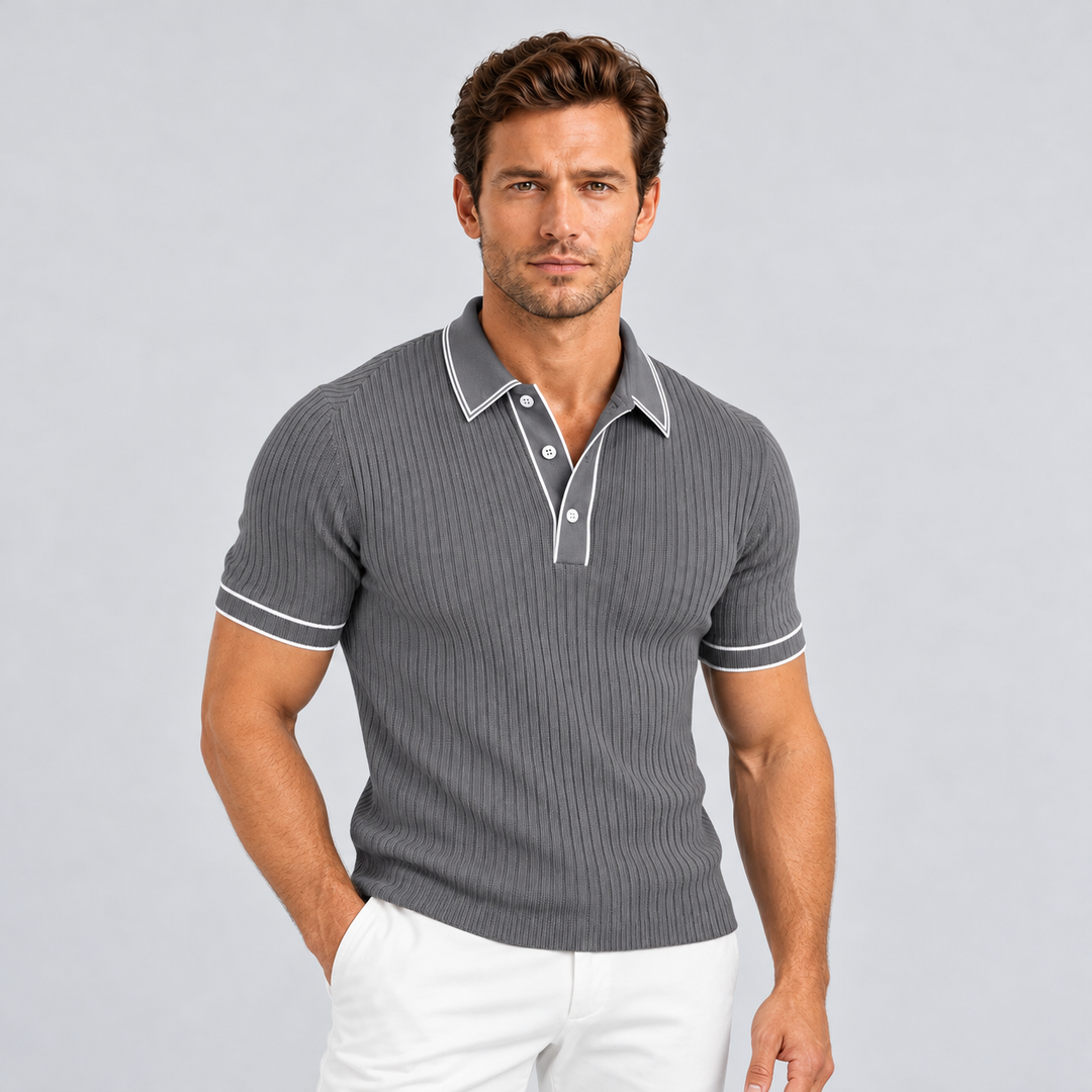 Ribbed Knit Polo with Contrast Trim for Men Montarello