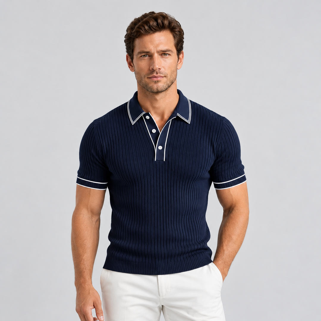 Ribbed Knit Polo with Contrast Trim for Men Montarello