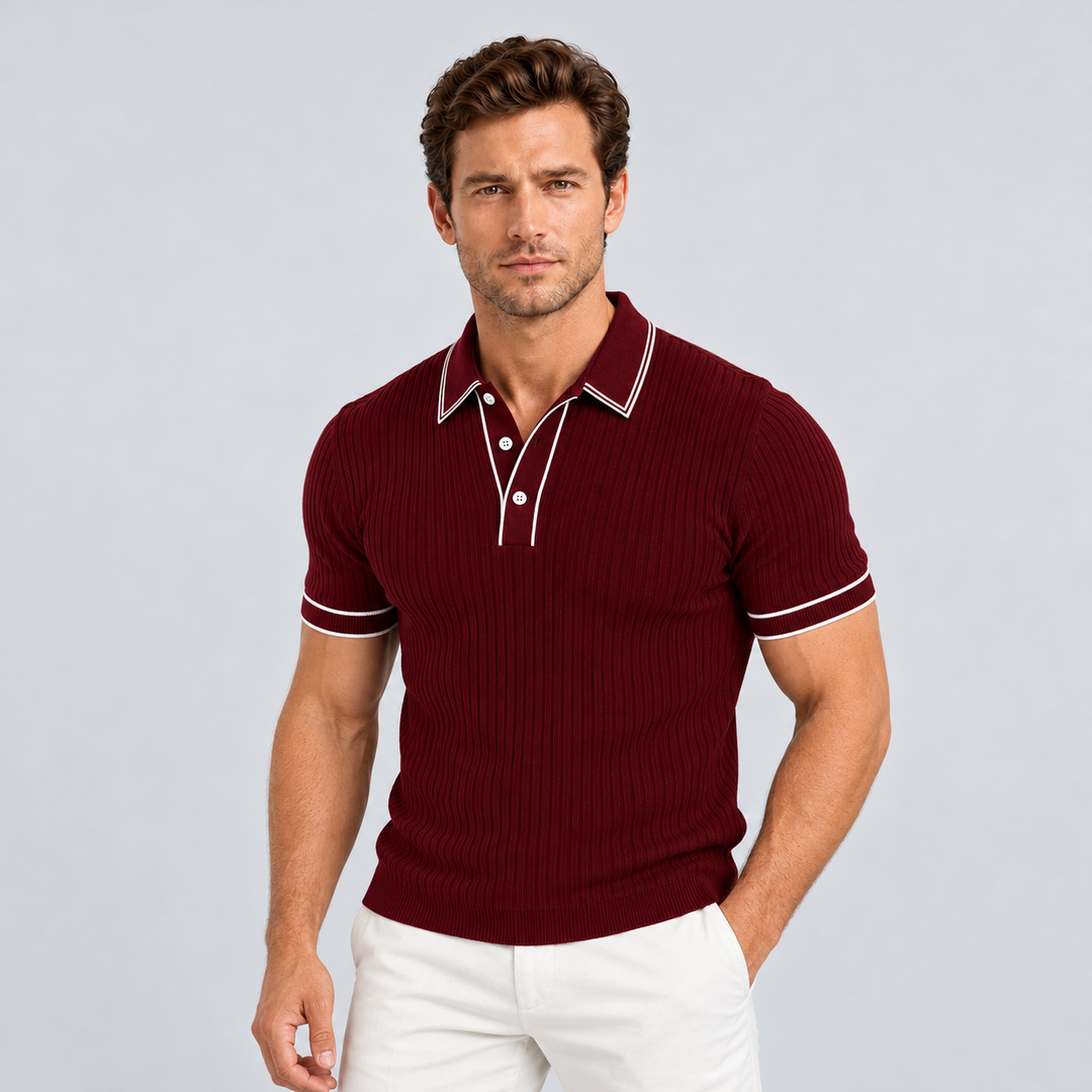 Ribbed Knit Polo with Contrast Trim for Men Montarello