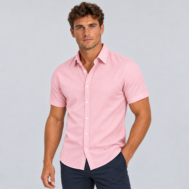 Fitted Short Sleeve Summer Shirt, Linen Look, for Men Montarello