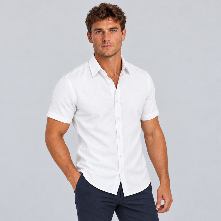 Fitted Short Sleeve Summer Shirt, Linen Look, for Men Montarello