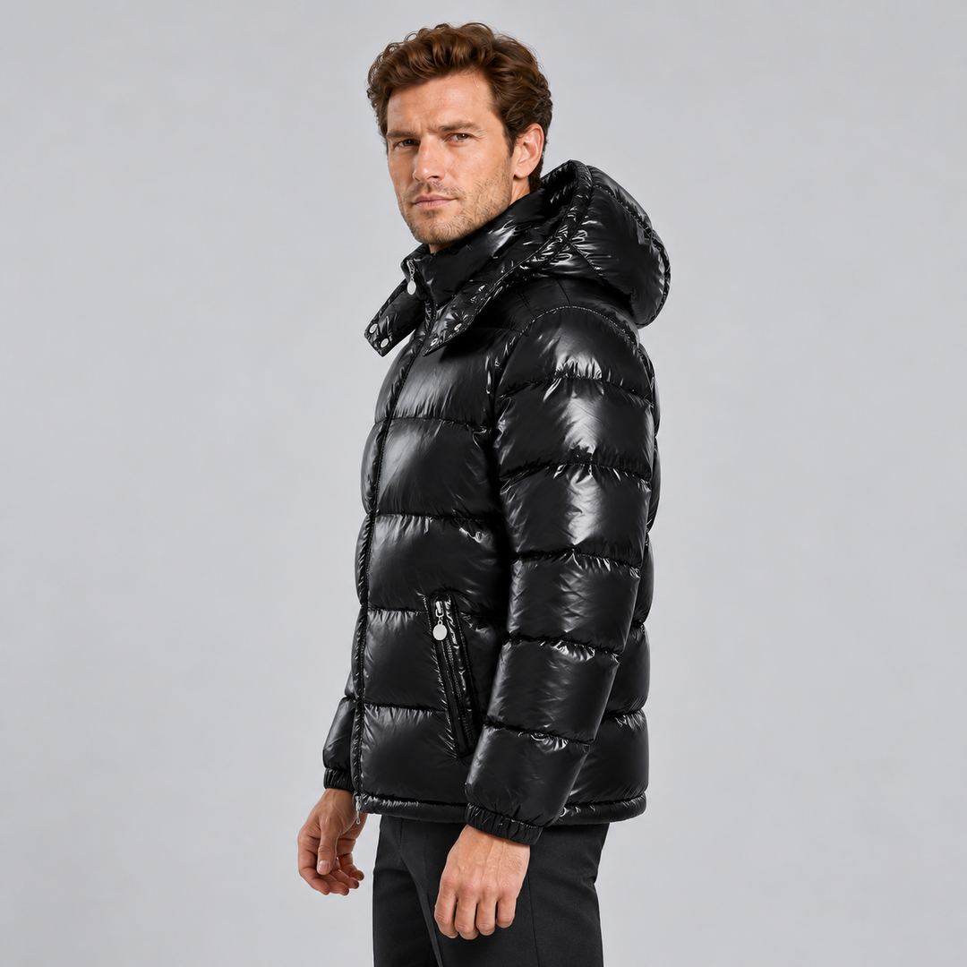 Montarello Men's Puffer Jacket Glossy Hooded Full Zip