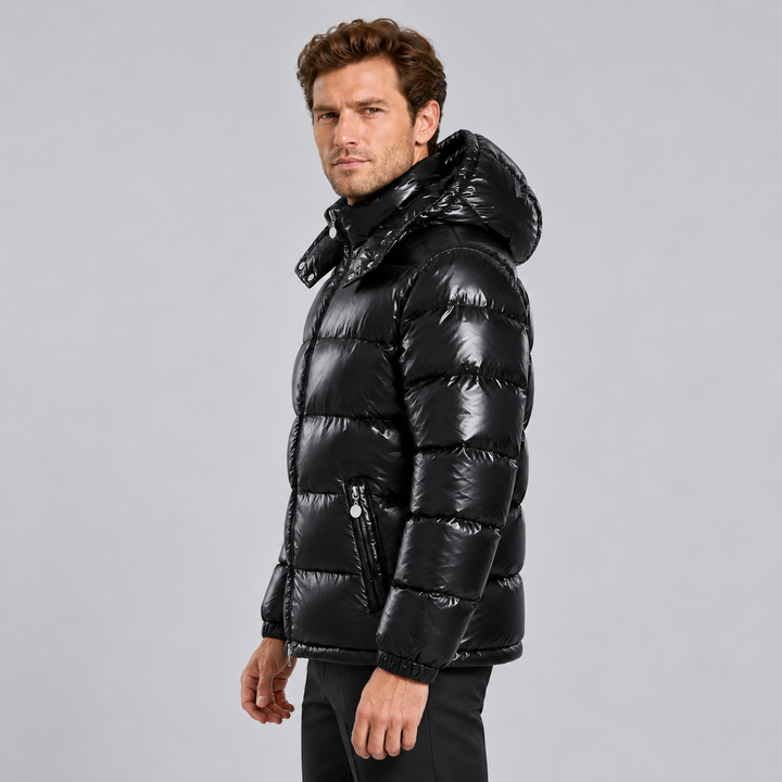 Montarello Men's Puffer Jacket Glossy Hooded Full Zip