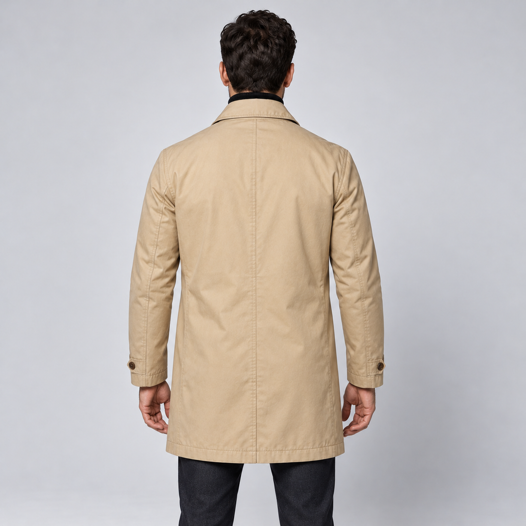 Montarello Men's Coat, Tailored Fit, Long, Buttoned Front