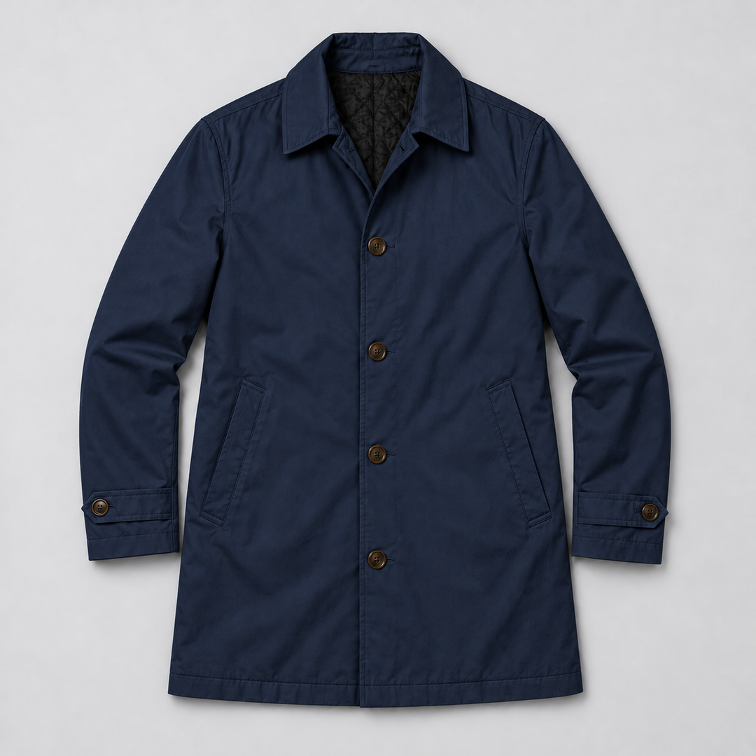 Montarello Men's Coat, Tailored Fit, Long, Buttoned Front