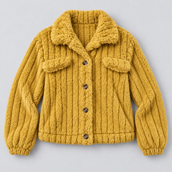 Montarello Women's Teddy Jacket Borg Collared Button Front