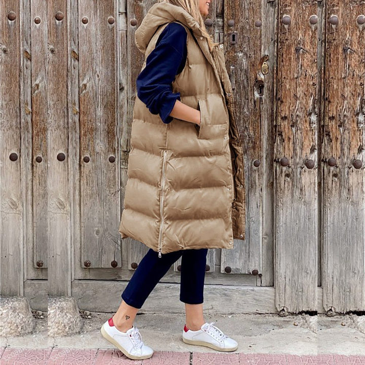 Padded Sleeveless Jacket with Hood for Women