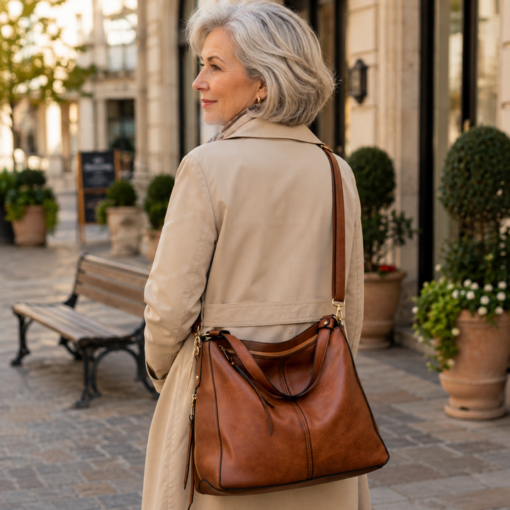 Agathe Anti-theft Leather Bag + Free Pouch - Elena Harper