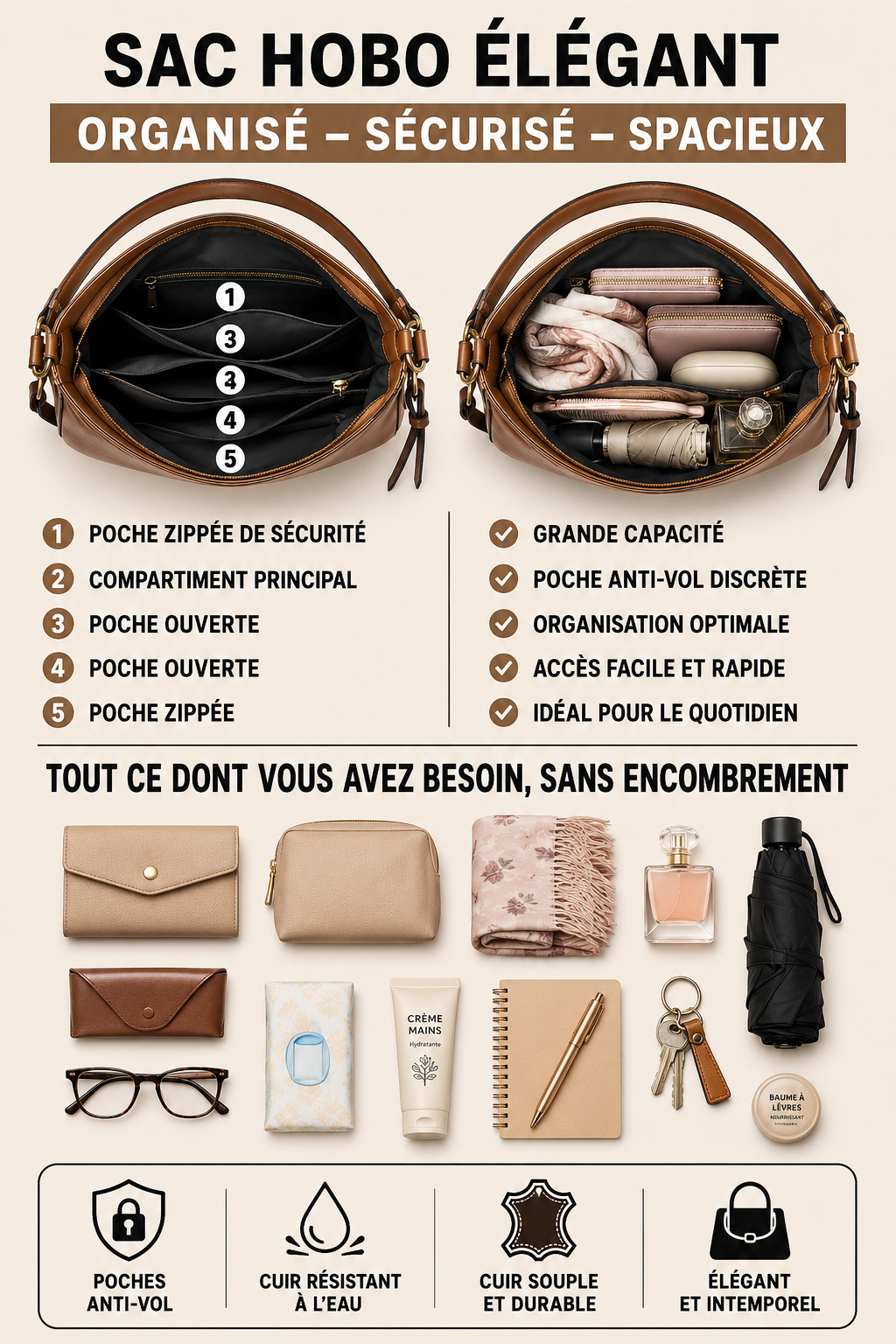 Agathe Anti-theft Leather Bag + Free Pouch - Elena Harper