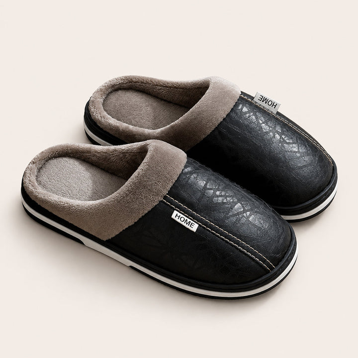 Men's Leather Slippers with Lining for Winter