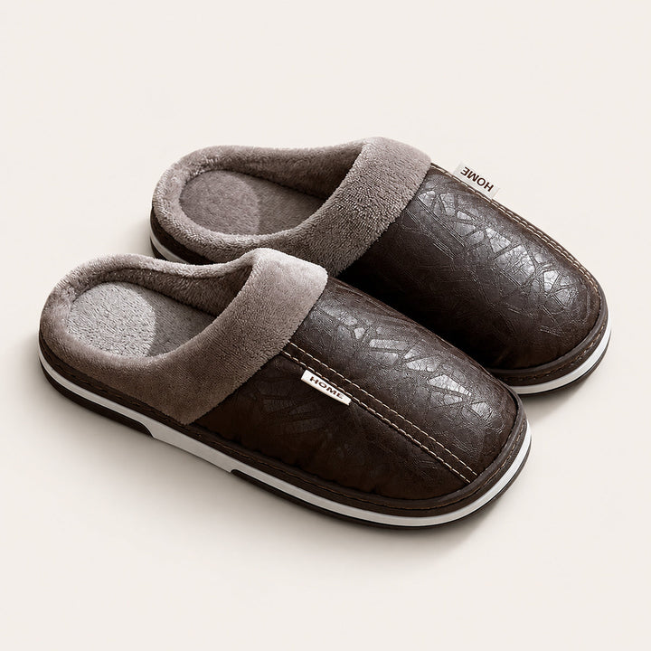 Men's Leather Slippers with Lining for Winter