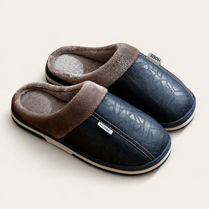 Men's Leather Slippers with Lining for Winter