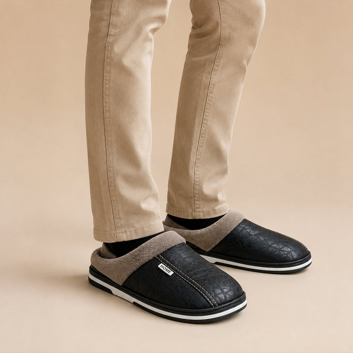 Men's Leather Slippers with Lining for Winter