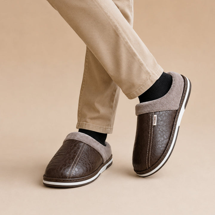 Men's Leather Slippers with Lining for Winter
