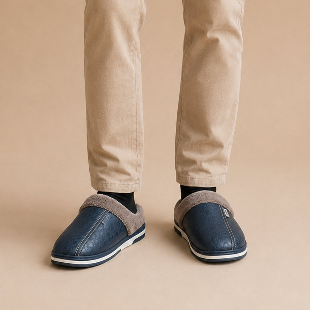 Men's Leather Slippers with Lining for Winter