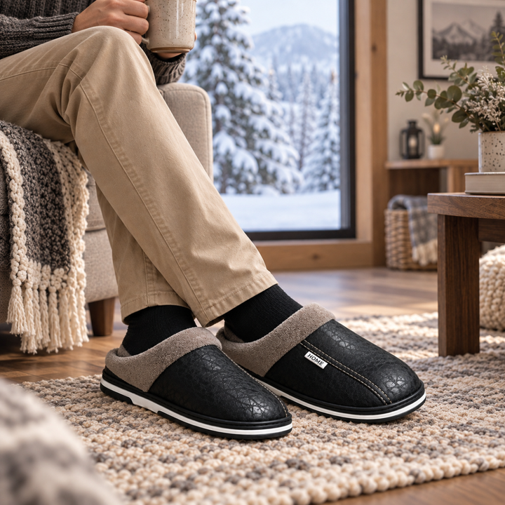 Men's Leather Slippers with Lining for Winter