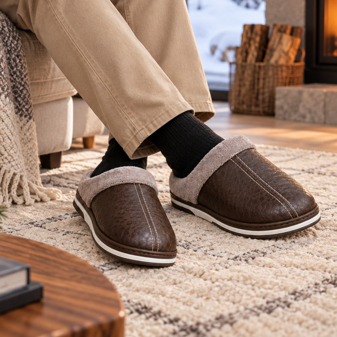Men's Leather Slippers with Lining for Winter