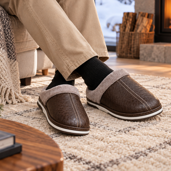 Men's Leather Slippers with Lining for Winter