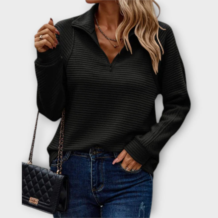Annika | Women's Textured Quarter-Zip Sweater with Stand Neck