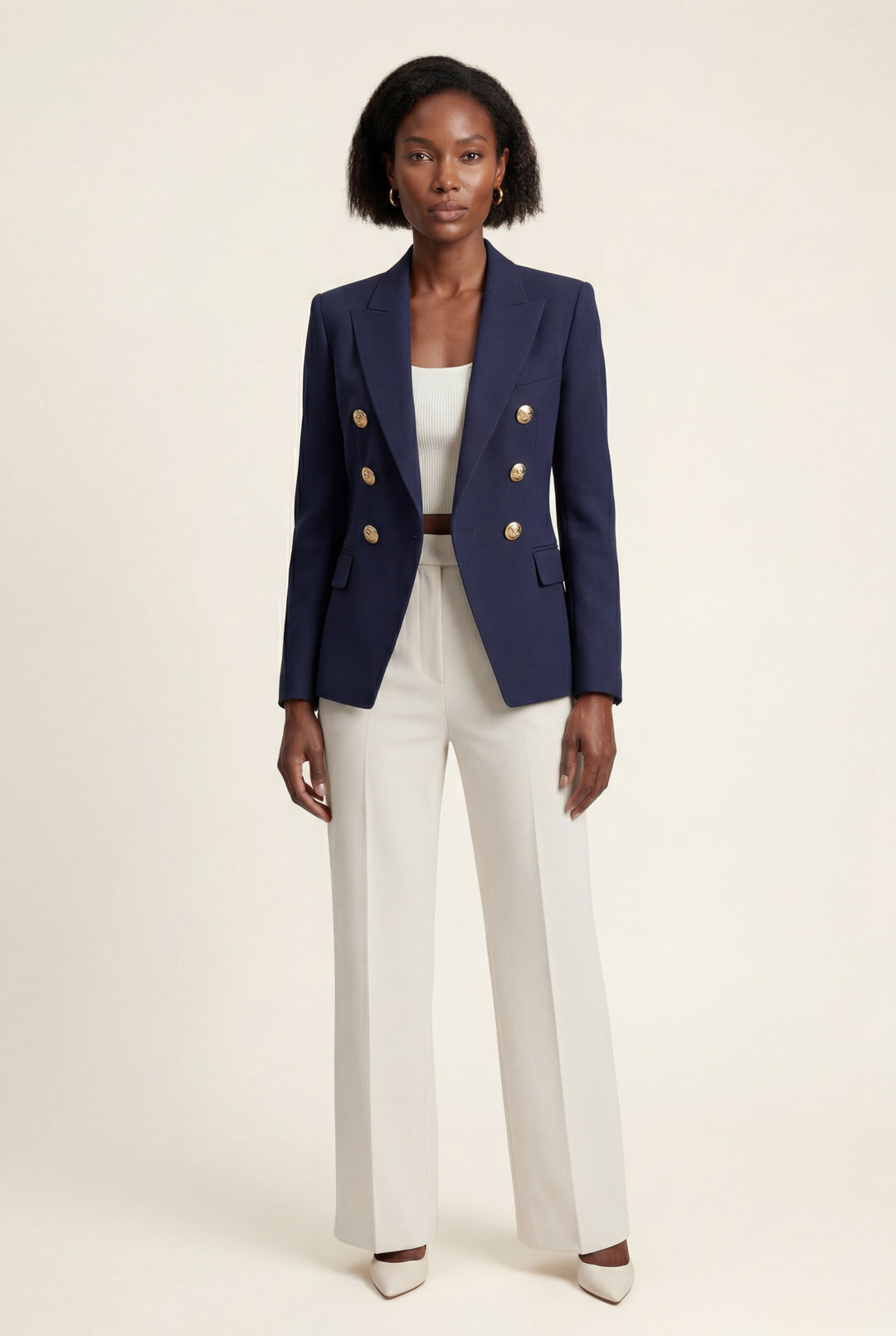 Ladies Double-Breasted Blazer with Gold Buttons