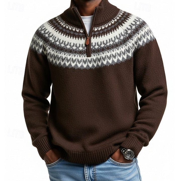 Cormac | Men's Patterned Quarter-Zip Sweater with Knit Collar