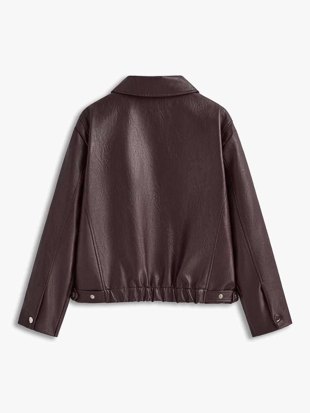 Nonchalant Faux Leather Jacket with Elastic Hem for Women