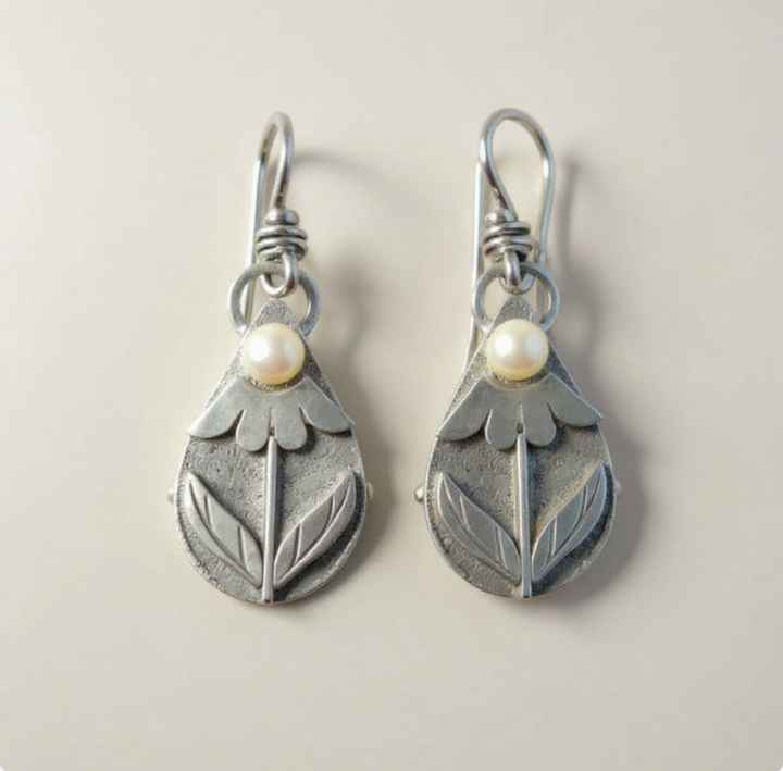 Vintage Tear Flower Earrings, view 3 - Elena Harper