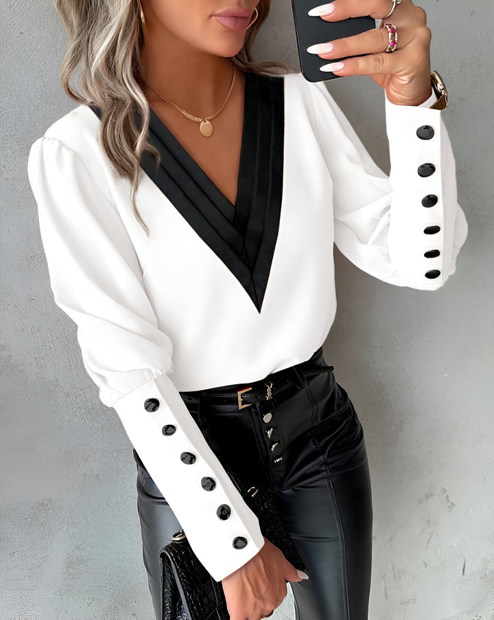 Caris - Blouse with V-neck and Colour Block