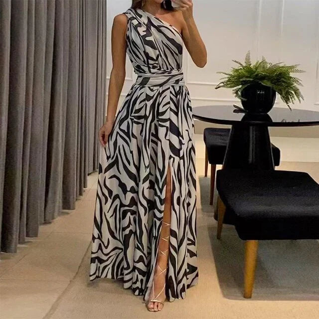 Women's One-Shoulder Printed Maxi Dress