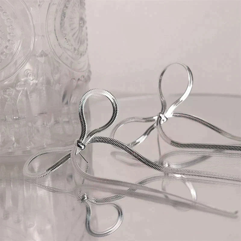 Gisselle Elegant Chain Bow Earrings, view 5 - Elena Harper