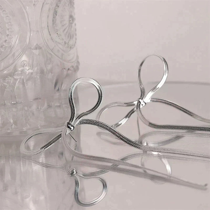 Gisselle Elegant Chain Bow Earrings, view 5 - Elena Harper