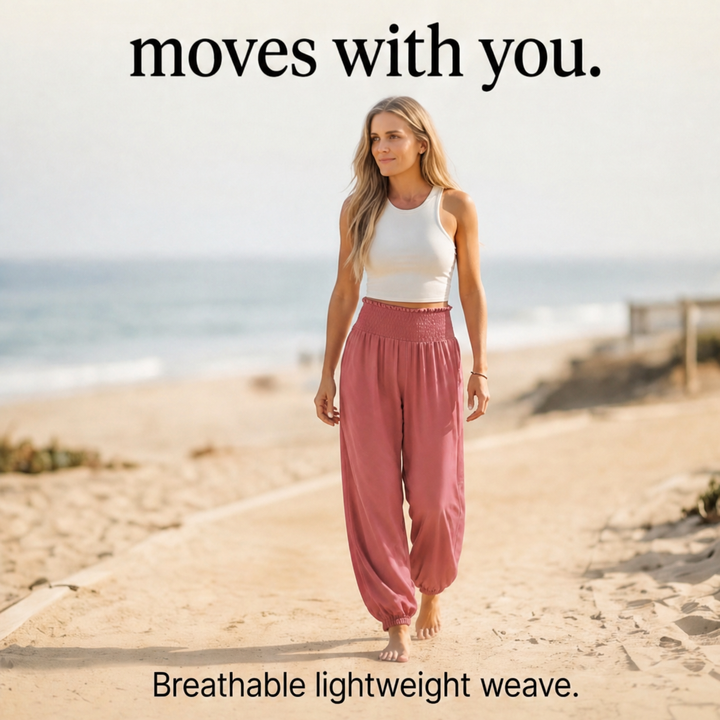 Breesa Smocked High-Waist Summer Pants - Elena Harper