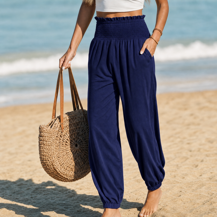 Breesa Smocked High-Waist Summer Pants - Elena Harper