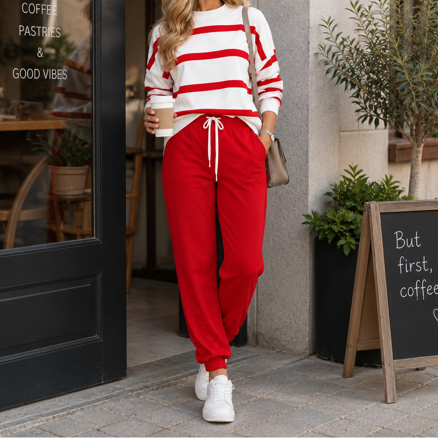 Effortlyn Striped Two-Piece Jogger Set - Elena Harper