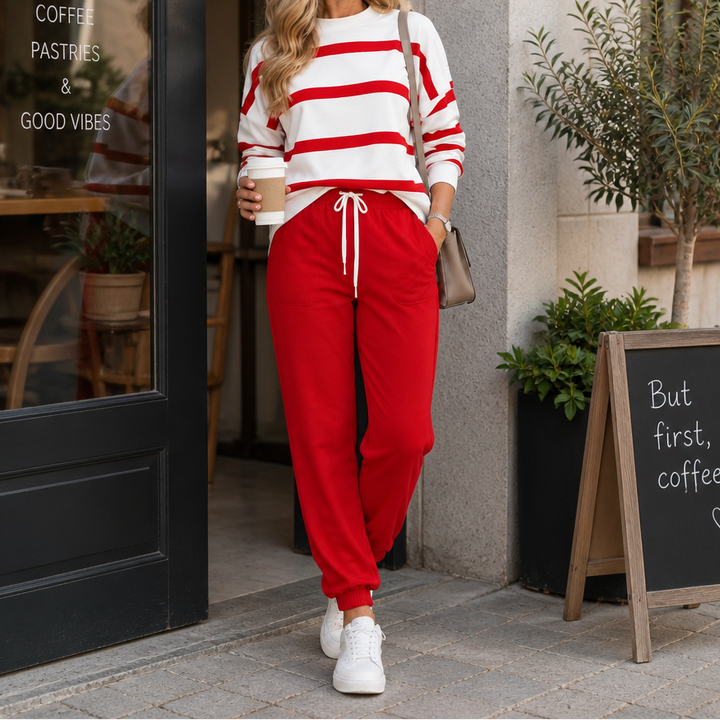 Effortlyn Striped Two-Piece Jogger Set - Elena Harper