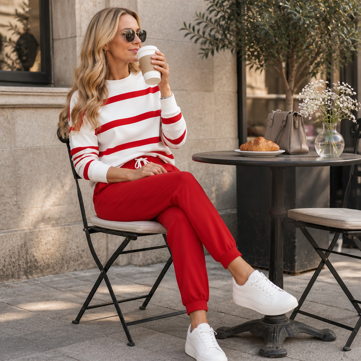 Effortlyn Striped Two-Piece Jogger Set - Elena Harper