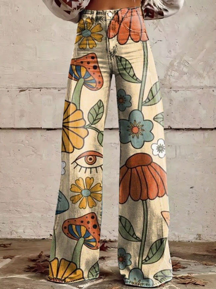 Chloe Retro Floral Wide Leg Jeans - Elena Harper