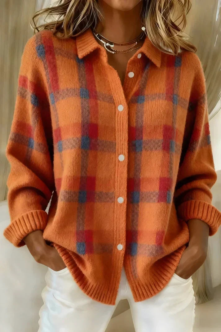 GisèLe Soft Checkered Knit Shirt, view 6 - Elena Harper