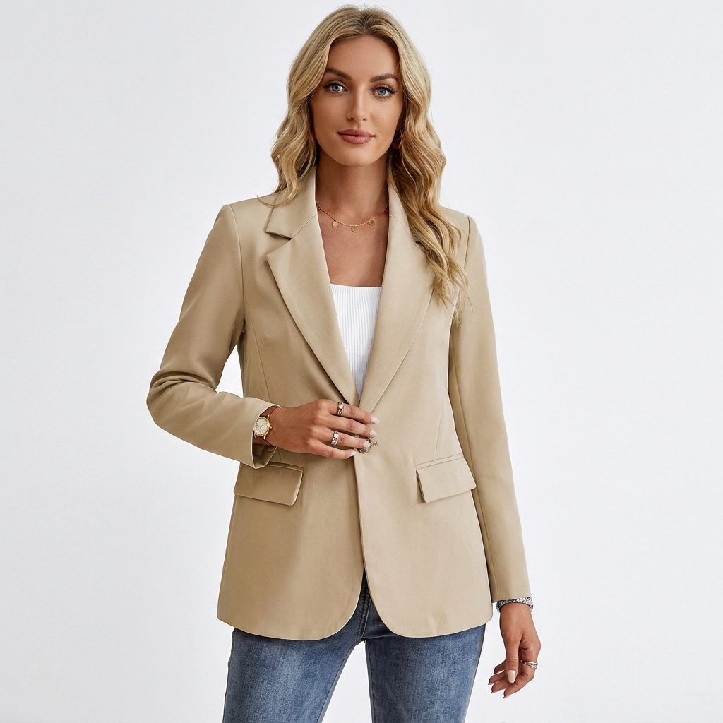 Astrid Single-Breasted Blazer with Notch Lapel for Women - Elena Harper